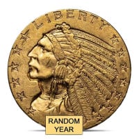 $5 Indian Head U.S. Gold (1908–1916, 1929), Brilliant Uncirculated (BU), 0.2419 Troy Ounce Gold Content