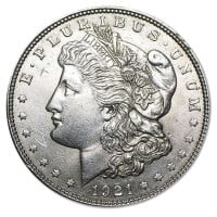 1921 Morgan Dollar - Almost Uncirculated (AU), 90% Silver