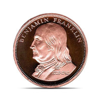 Copper Benjamin Franklin  Round - 1 AVDP Oz, .999 Pure Copper