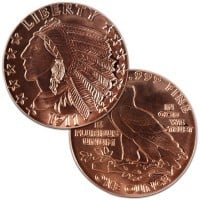 Copper Indian Head Round - 1 AVDP Oz, .999 Pure (Incuse)