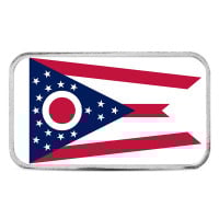 Ohio State Flag Silver Bar (Colorized) - 1 Troy Ounce, .999 Pure
