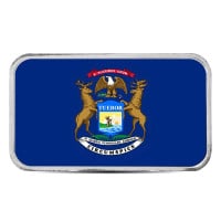 Michigan State Flag Silver Bar (Colorized) - 1 Troy Ounce, .999 Pure