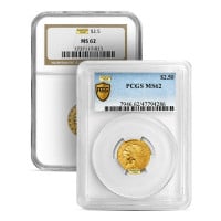 MS62 Graded $2.50 Indian Head U.S. Gold Coin (PCGS / NGC) - Random Dates