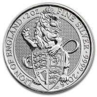2016 British Royal Mint Queen's Beast; Lion - 2 Oz Silver Coin .9999 Pure