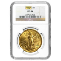 MS61 Graded St. Gaudens $20 U.S. Gold Coin (PCGS / NGC) - Random Dates