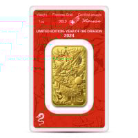 Argor-Heraeus Lunar Gold Bar - 2024 Year of the Dragon, 1 Oz .9999 Gold