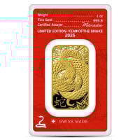 Argor-Heraeus Lunar Gold Bar - 2025 Year of the Snake, 1 Oz .9999 Gold