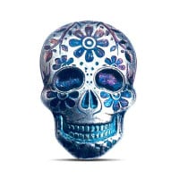 Day of the Dead 2 Oz Silver 3D Bar - Sugar Skull, Marigold (Any Color) - .999 Pure