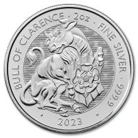British Royal Mint Tudor Beasts: Bull of Clarence - 2 Oz Silver Coin .9999 Pure