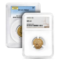 MS61 Graded $5 Indian Head U.S. Gold Coin (PCGS / NGC) - Random Dates
