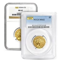 MS62 Graded $5 Indian Head U.S. Gold Coin (PCGS / NGC) - Random Dates