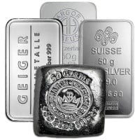 50 Gram Silver Bar - .999 Pure, Varying Designs/Conditions