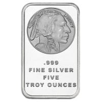 Buffalo Design Silver Bar - 5 Ounce .999 Pure