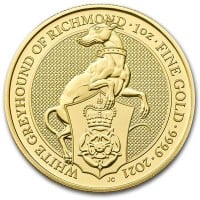 2021 Queen's Beast White Greyhound - 1 oz .9999 Pure GOLD