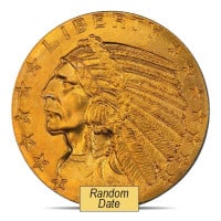 $5 Indian Head (1908–1916, 1929), Cleaned/Jewelry Grade, 0.2419 Troy Ounce Gold Content