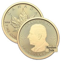 1/2 Oz Gold Canadian Maple Leaf, King Charles III - .9999 Pure (Random Date)