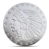 1/2 Troy Ounce Incuse Indian Silver Round, .999 Pure