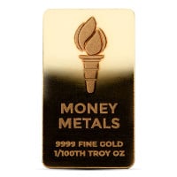 Money Metals 1/100 Troy Oz Gold Bar, .9999 Pure