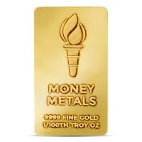 Money Metals 1/100 Troy Oz Gold Bar, .9999 Pure