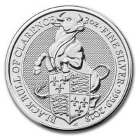 British Royal Mint Queen's Beast; Black Bull - 2 Oz Silver Coin .9999 Pure