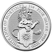 2020 British Royal Mint Queen's Beast; White Lion - 2 Oz Silver Coin .9999 Pure