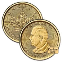 1/10 Oz Gold Canadian Maple Leaf, King Charles III - .9999 Pure (Random Dates)