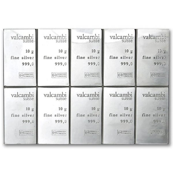 Silver Valcambi CombiBar - 10 x 10 Gram .999 Pure