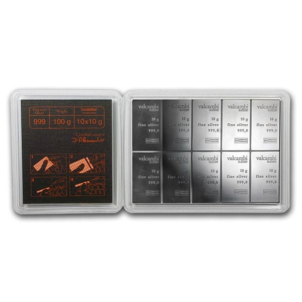 Silver Valcambi CombiBar - 10 x 10 Gram .999 Pure