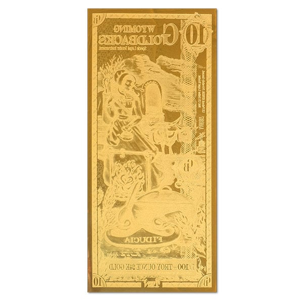 10 Wyoming Goldback - Fiducia, 1/100th Troy Oz 24k Gold-Backed Bill