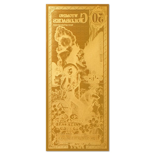 50 Wyoming Goldback - Libertas, 1/20th Troy Oz 24K Gold-Backed Bill