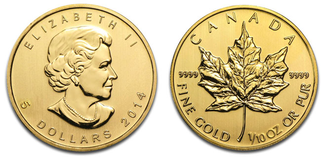 Gold Canadian Maple Leaf Coin - 1/10 oz