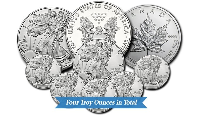 Silver Starter Kit Coins - Four Troy Ounces in Total