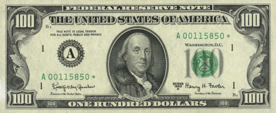 $100 Bill Federal Reserve Note 1963