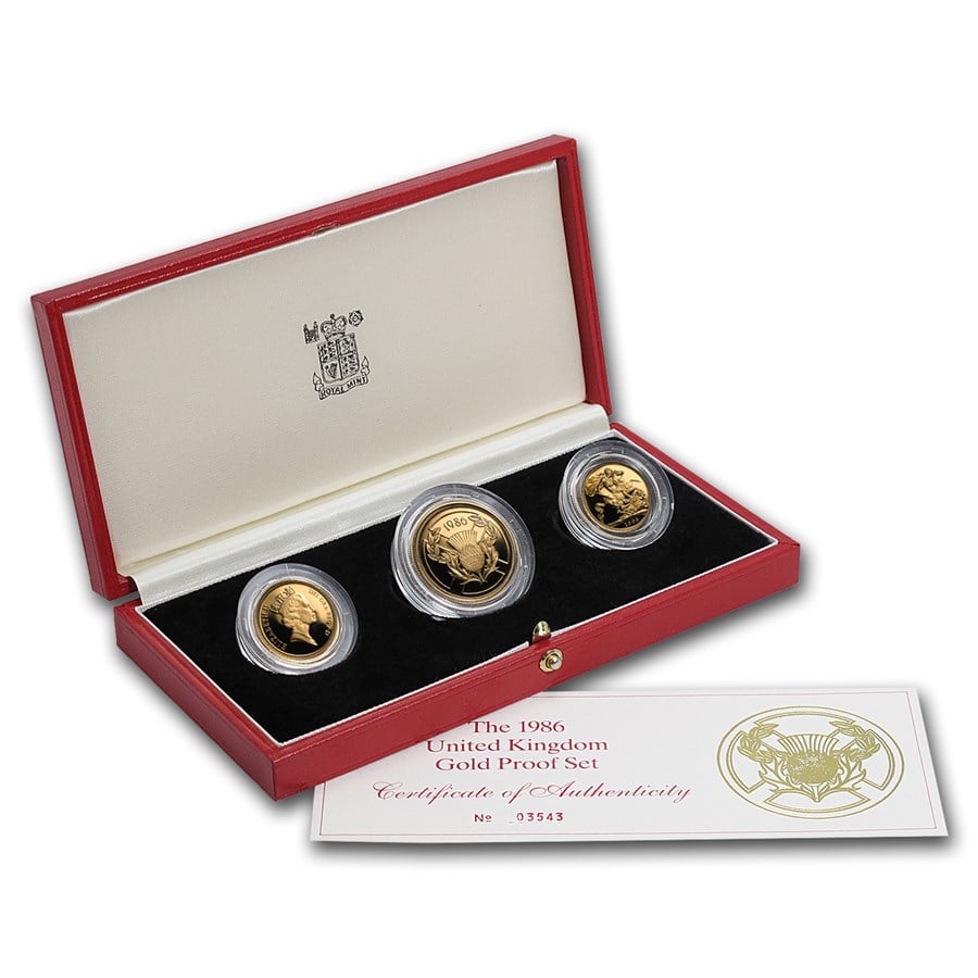 1986 Proof British Gold 3 Coin Set in OGP (.8239-oz AGW)