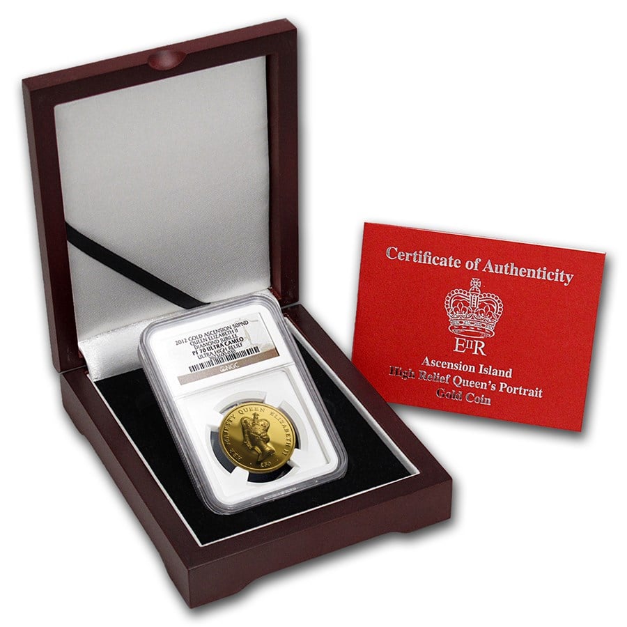 2012 Ascension Island Gold £50 PF-70 UHR NGC PF70 UCAM (w/Box & COA)