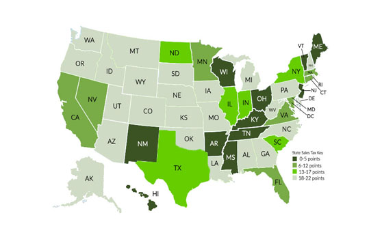 Gold and Silver Sales Tax Map