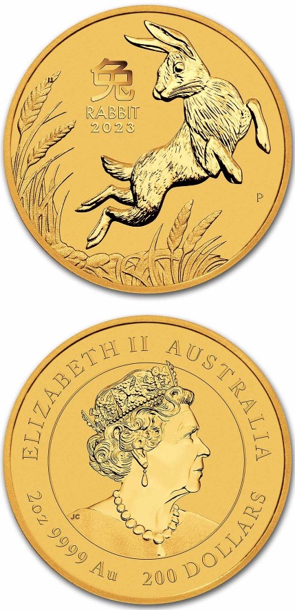 2023 2-oz Perth Gold Lunar Rabbits slightly scratched (Series III)