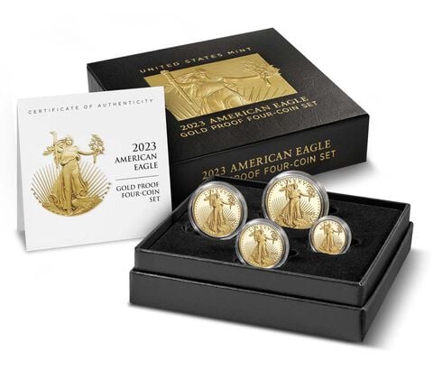 4-Coin Proof American Gold Eagle Sets (w/ Box & COA) - 2022 & 2023