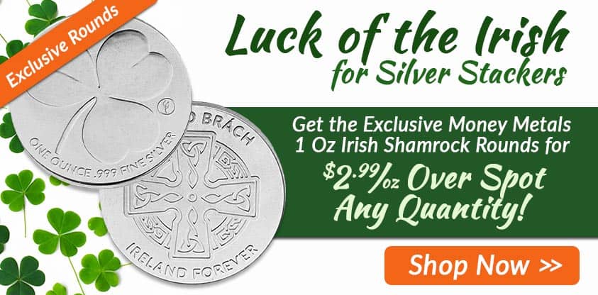 Luck of the Irish for Silver Stackers. Get the EXCLUSIVE Money Metals 1 Oz Irish Shamrock Rounds for $2.99/oz Over Spot. Any Quantity! Shop Now.