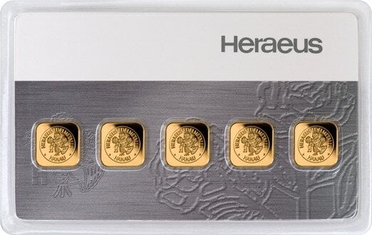 5 x 1-gram Multi-Card Gold Bars Argor-Heraeus