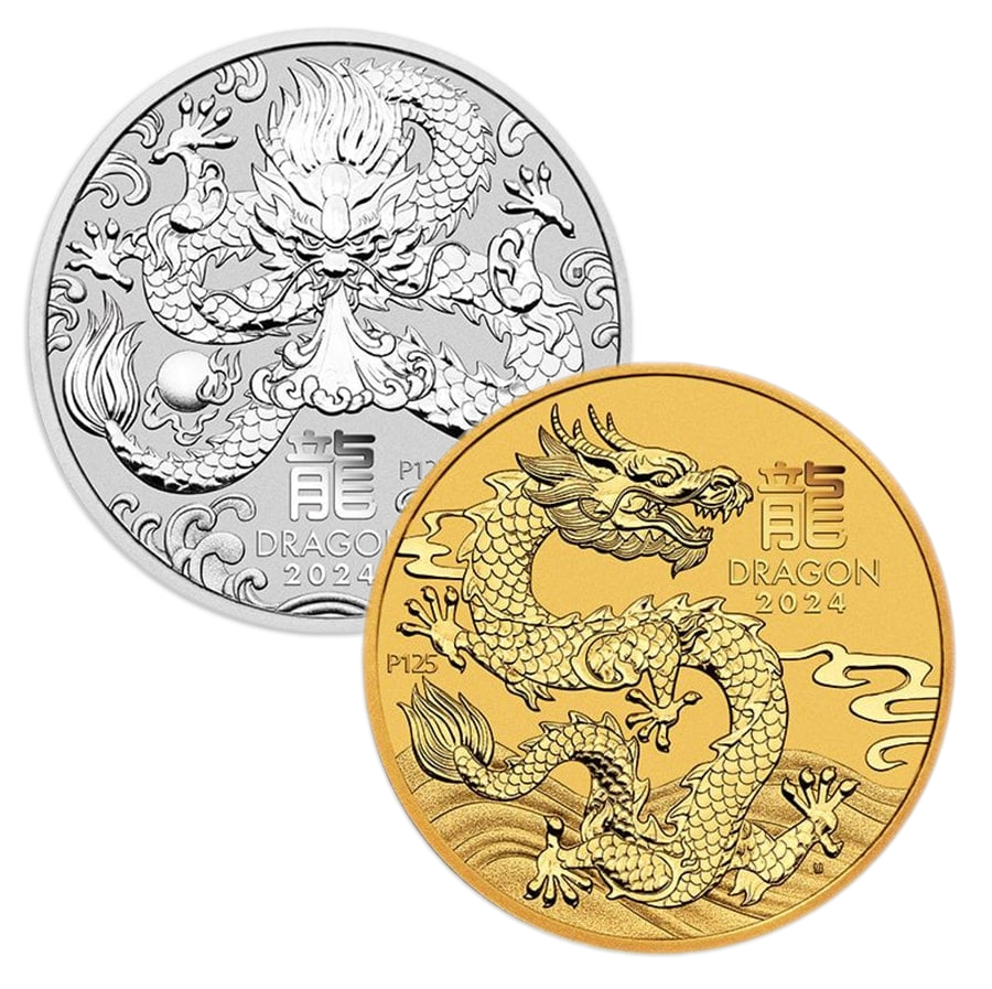 ***JUST RELEASED AND NOW AVAILABLE*** Perth Mint 2024 1-oz Gold & Silver Lunar Year of the Dragon Coins!