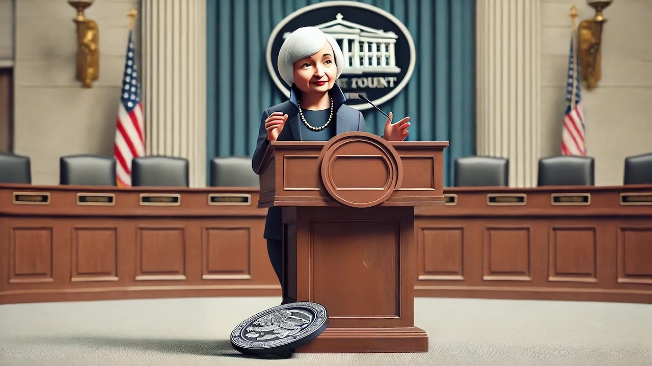 Eerily Symbolic: Treasury Seal Falls Off Podium as Yellen Is Asked About Dollar's Status