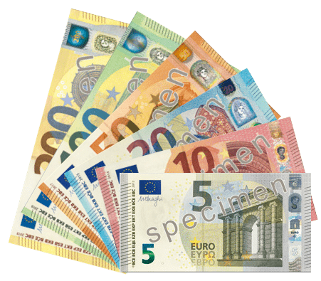 An assortment of euro banknotes. Source: Wikipedia.