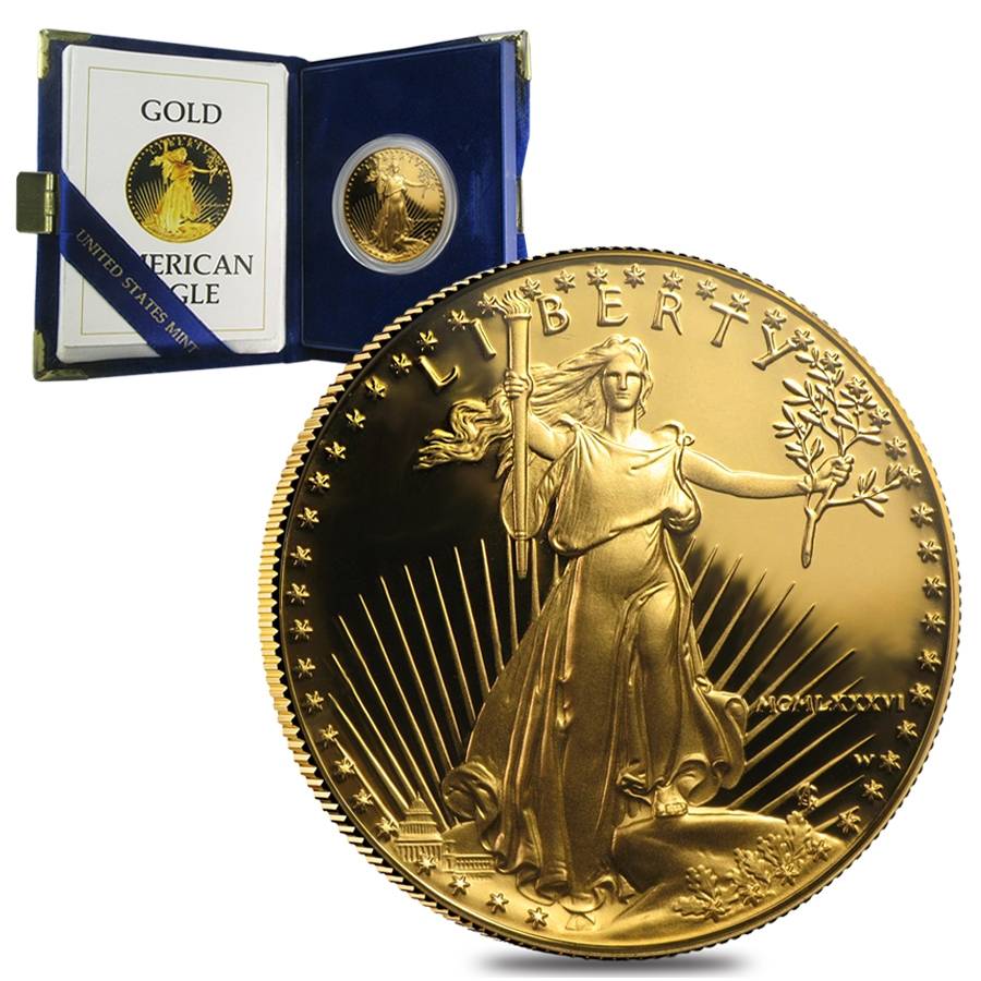 1986 (First Year of Issue) 1-oz Proof Gold Eagles in display case