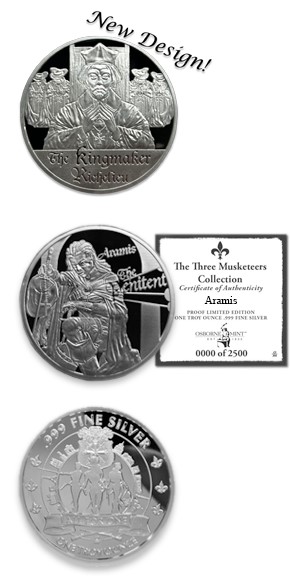 REDUCED: Three Musketeers Proof Silver Round Collection! (Richelieu Design)