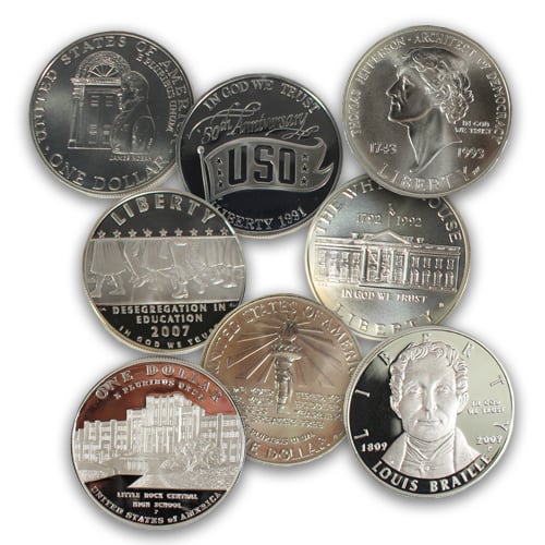 U.S. $1 Commemorative 90% Silver Coins (.7734-oz ASW, Varying Condition)