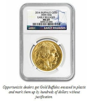 American Buffalo Gold Coin encased in plastic