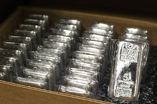 box of 5 oz silver bars