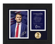 Charlie Kirk Memoraial Frame and Bronze Medallion | Shop Now >