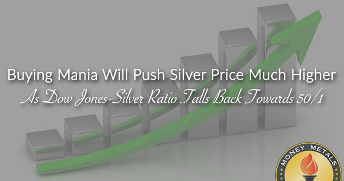 Buying Mania Will Push Silver Price Much Higher As Dow Jones-Silver Ratio Falls Back Towards 50/1